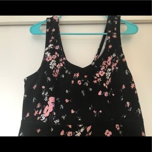 Skater dress. Black with pink floral.